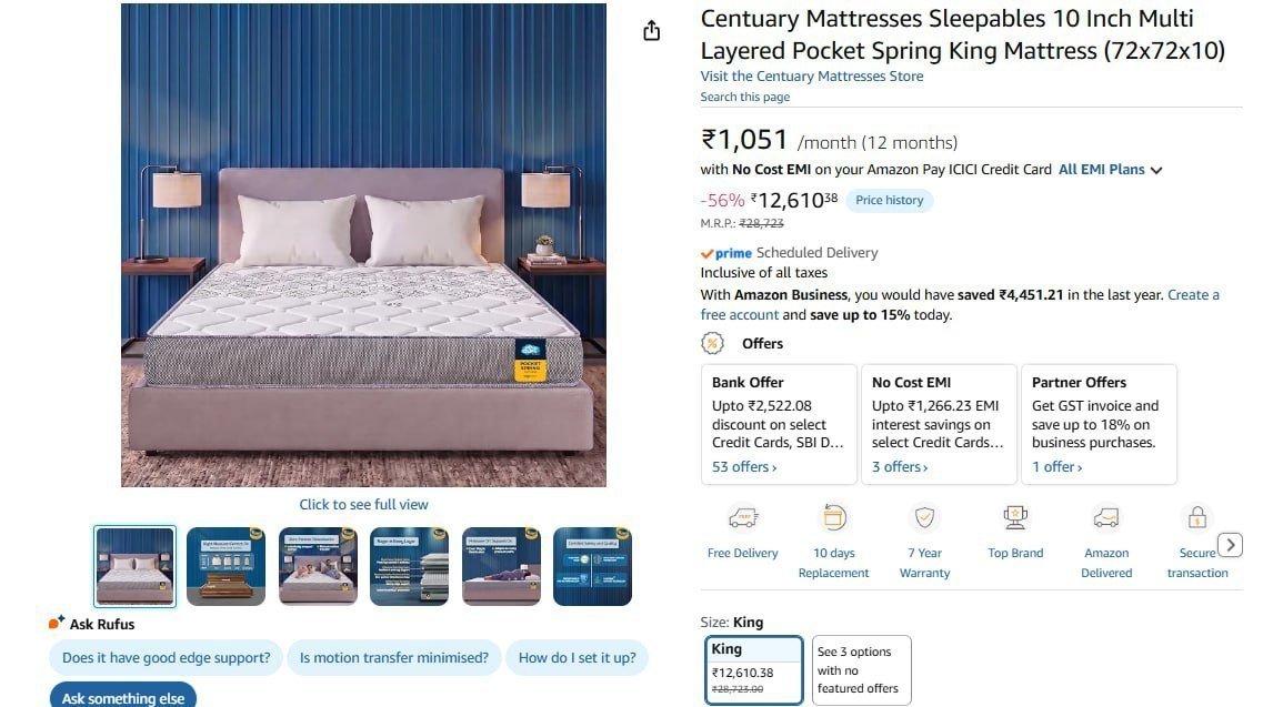 Centuary 10 Inch King Mattress (72x72x10) 12 