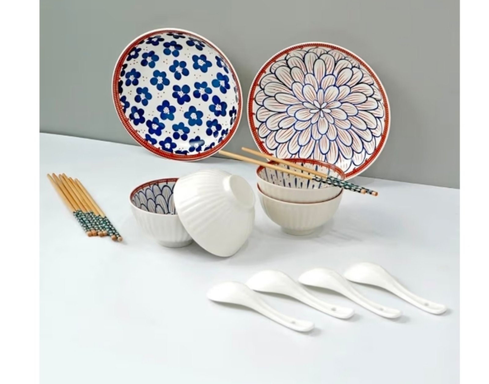 Ceramic Bowl Set With Plate And Utensils 14-p