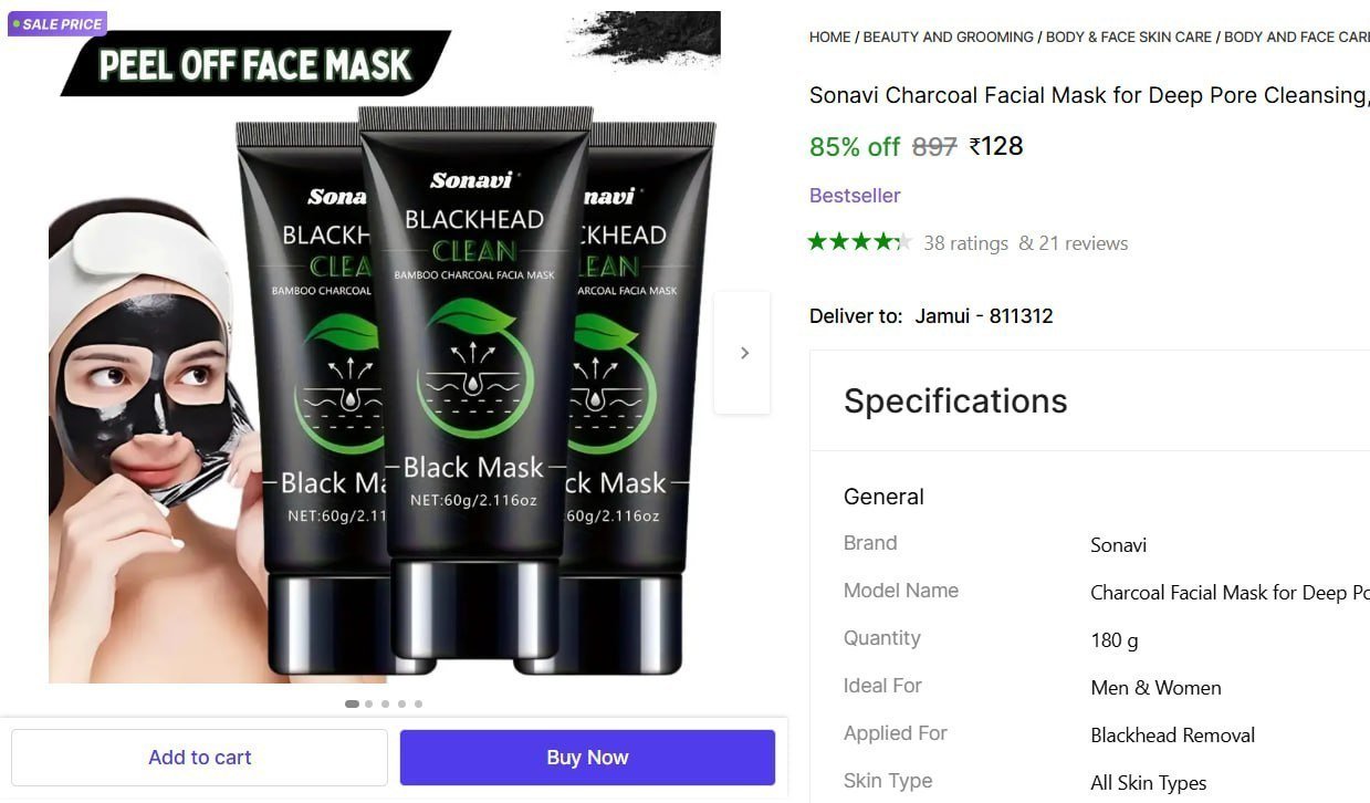 Charcoal Facial Mask Pack Of 3 128