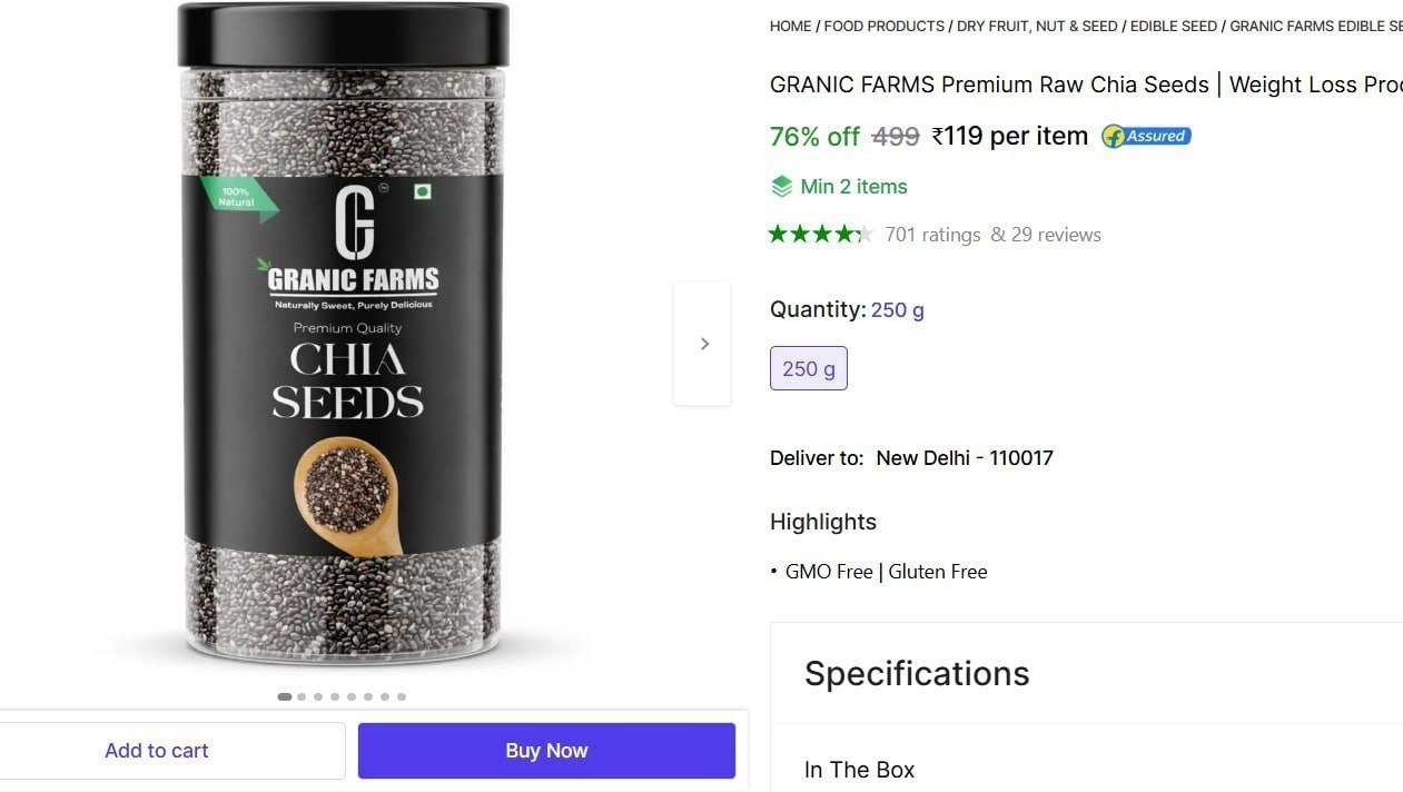 Chia Seeds (250 G) 119 Min Buy - 2