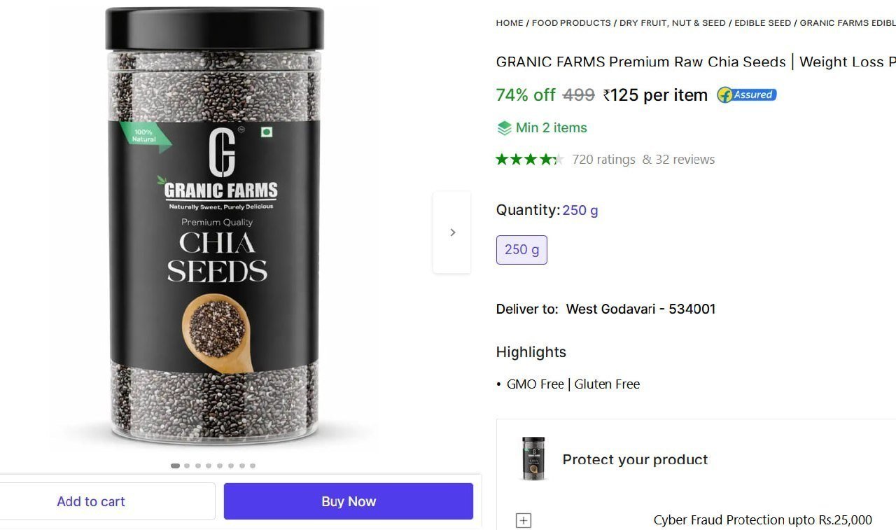 Chia Seeds (250 G) 125 Min Buy - 2