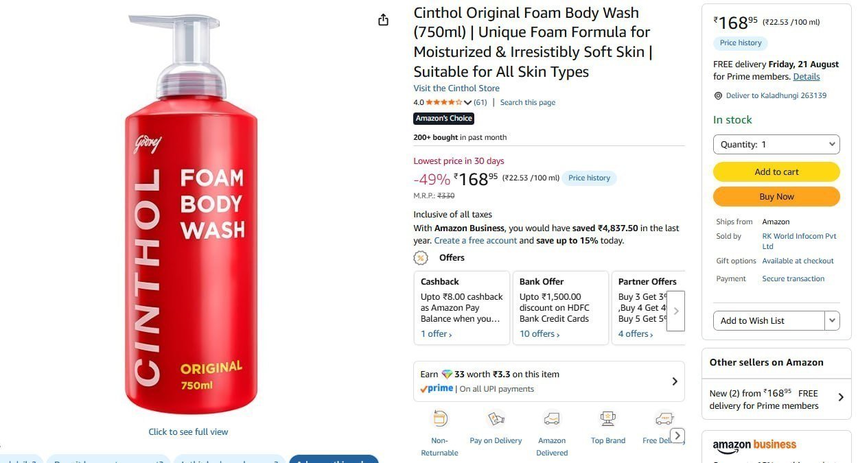 Cinthol Foam Body Wash 750ml 168dettol Body Wash 5