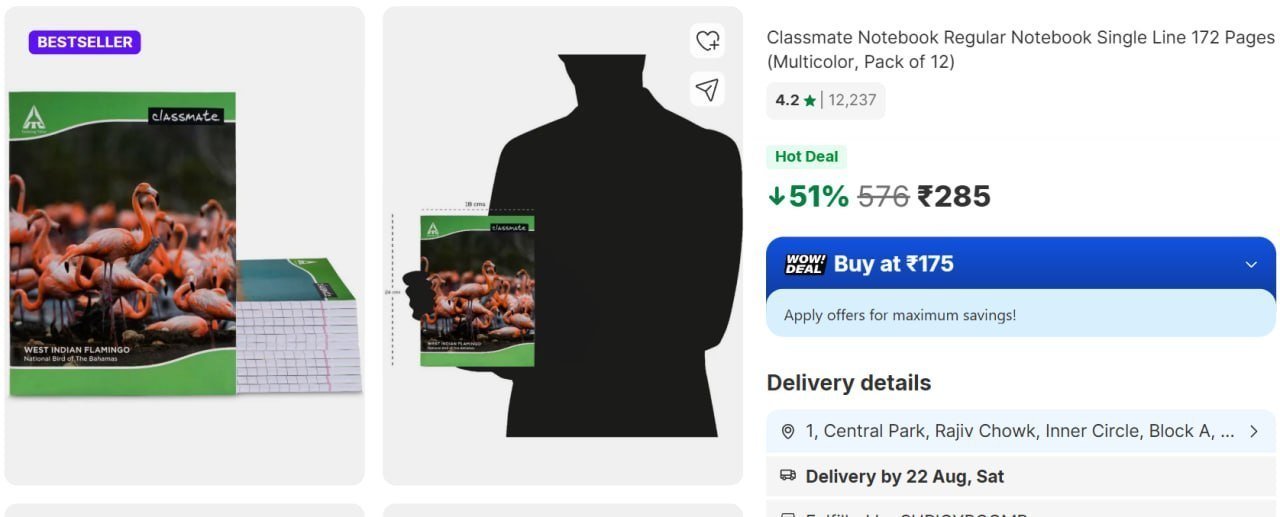 Classmate Notebook 172 Pages (pack Of 12) 285