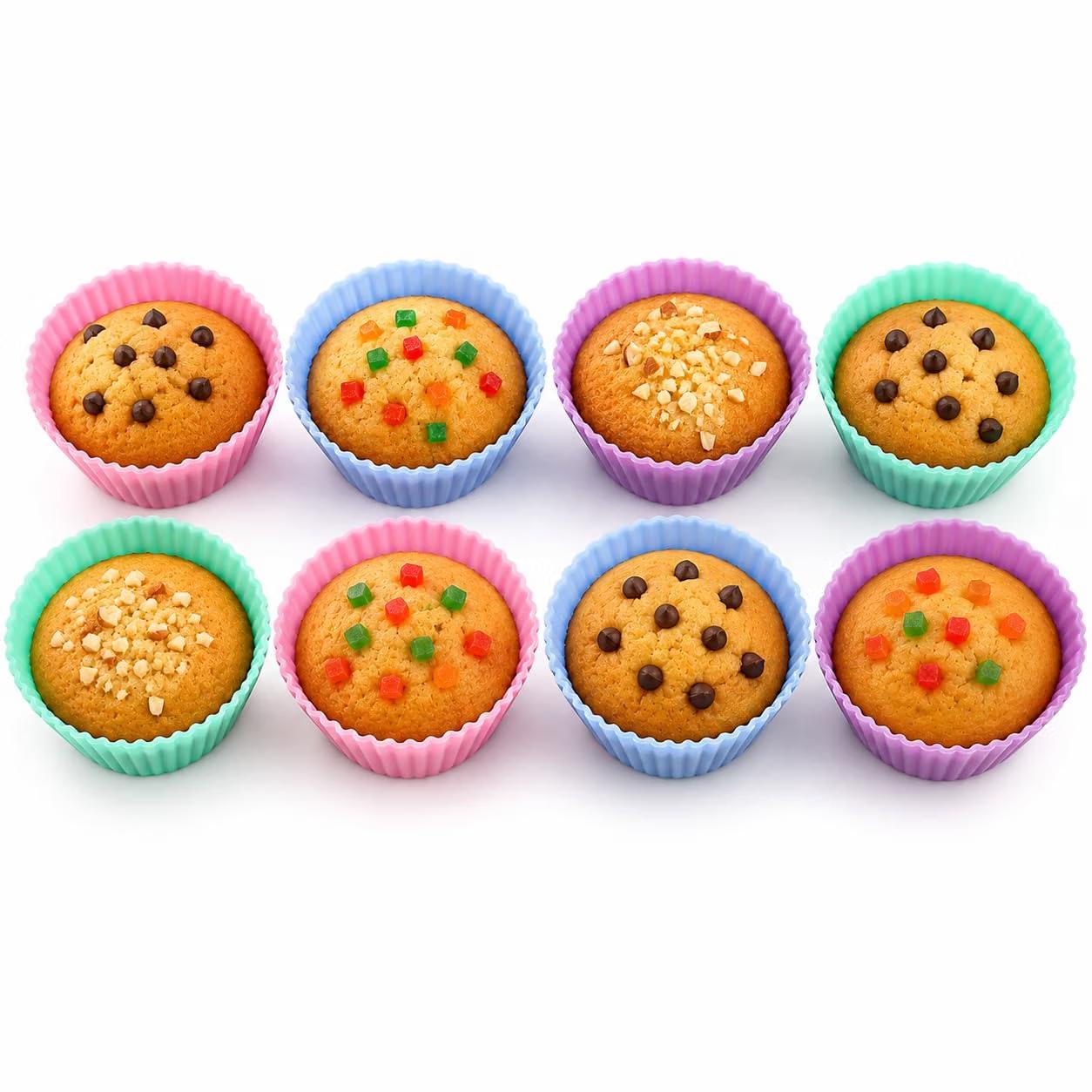 Clazkit Silicone Muffin Moulds Set Of 8 Reusable Non-stick Cupcake Baking C