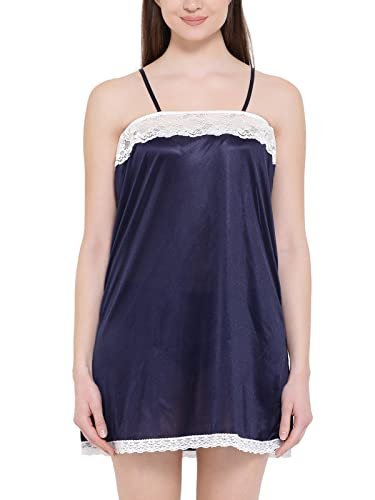 Clovia Women S Satin Solid Night Slip (navy B