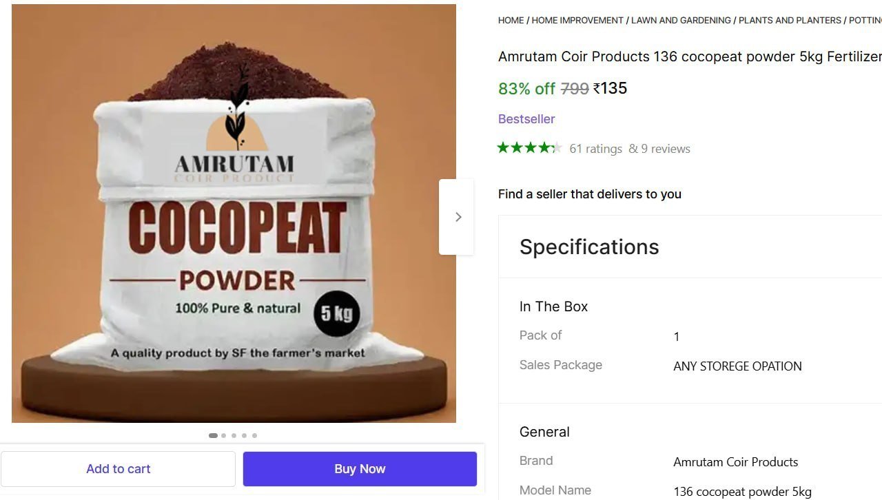 Cocopeat Powder 5kg Fertilizer (5 Kg Powder) 