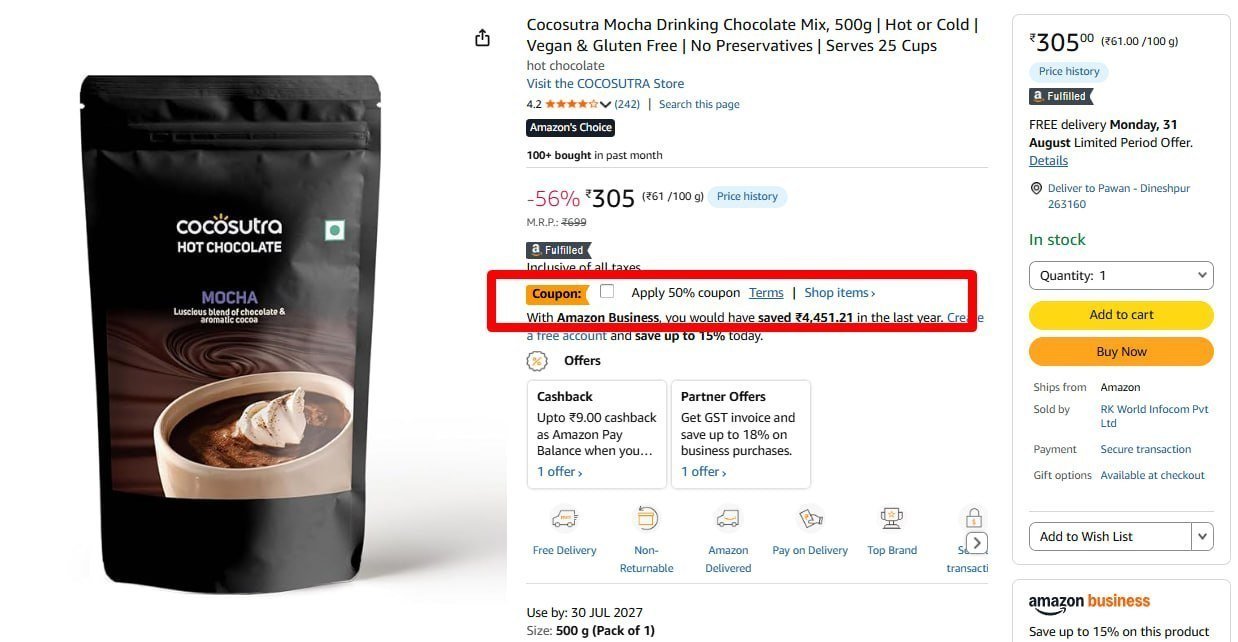 Cocosutra Mocha Drinking Chocolate Mix 500g 1