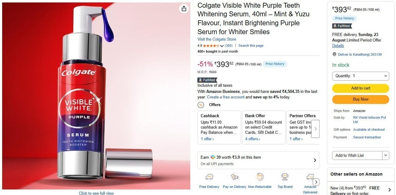 Colgate Visible White Teeth Whitening Serum 4