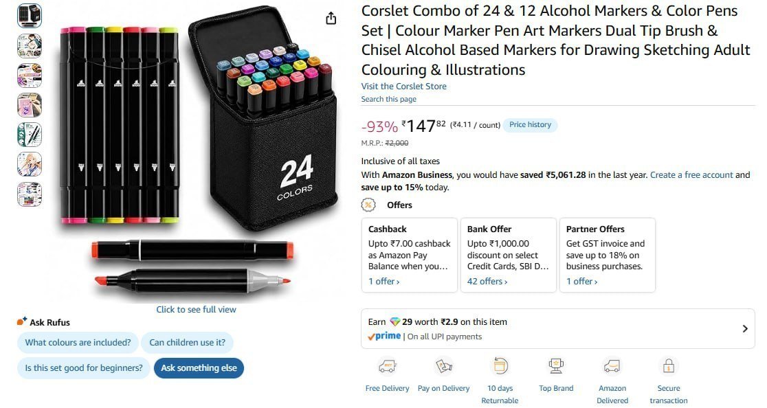 Combo Of 24 12 Alcohol Markers Color Pens Set 147