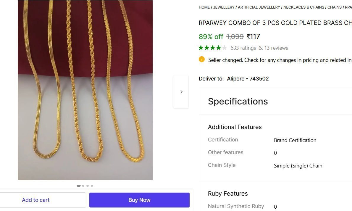 Combo Of 3 Pcs Gold Plated Brass Chain 117