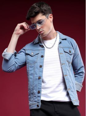 Comfits Men Spread Collar Solid Denim Jacket 