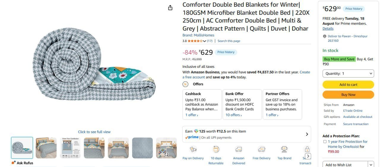 Comforter Double Bed 629 Many Colour Options
