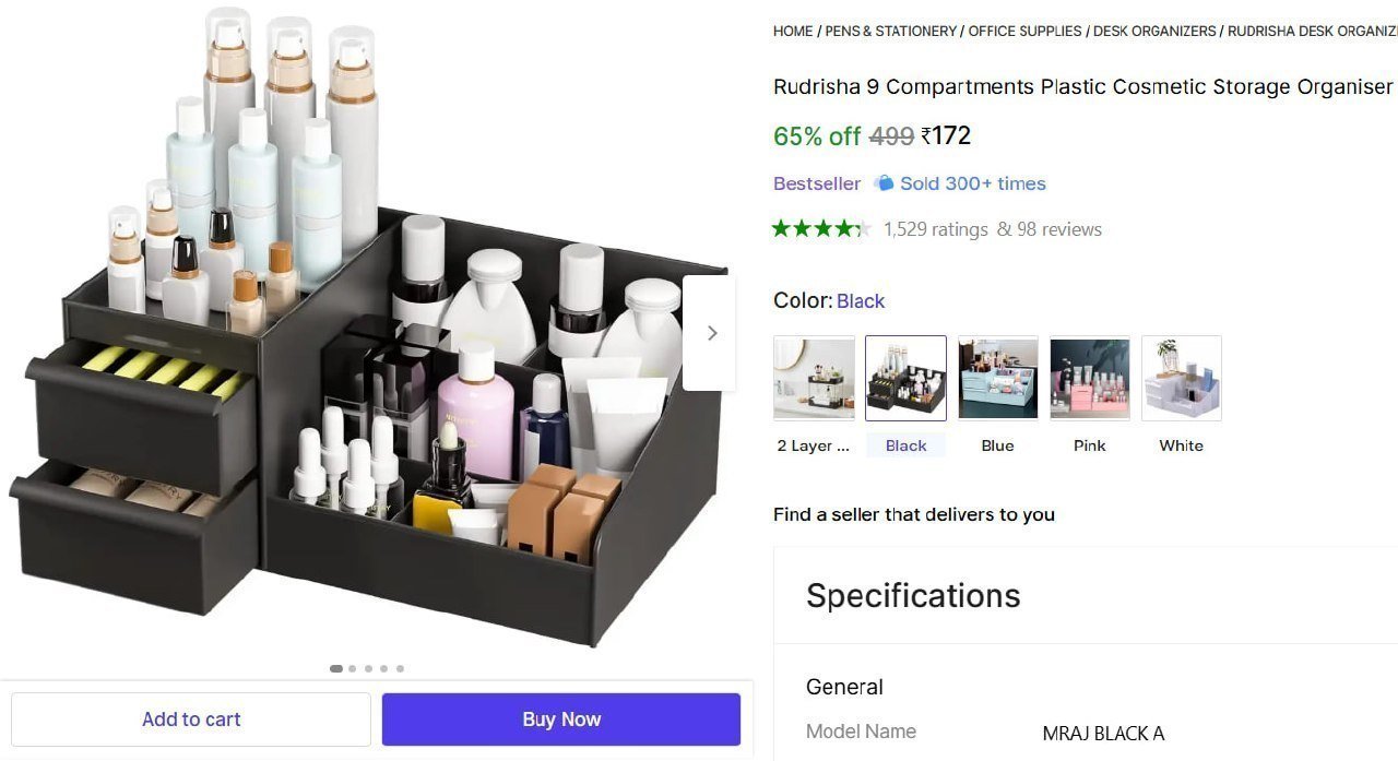 Compartments Plastic Cosmetic Storage Organis