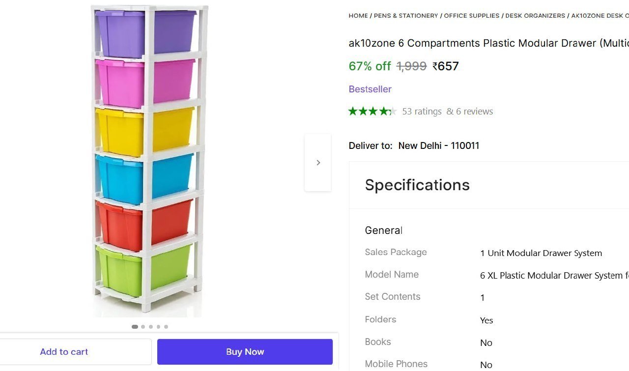Compartments Plastic Modular Drawer 657