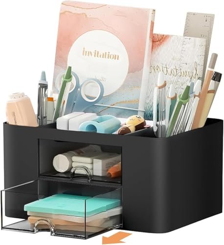 Coofandy Desk Organizer 5 Compartments With 2 Drawers Multi-purpose Stationery Holder Pen