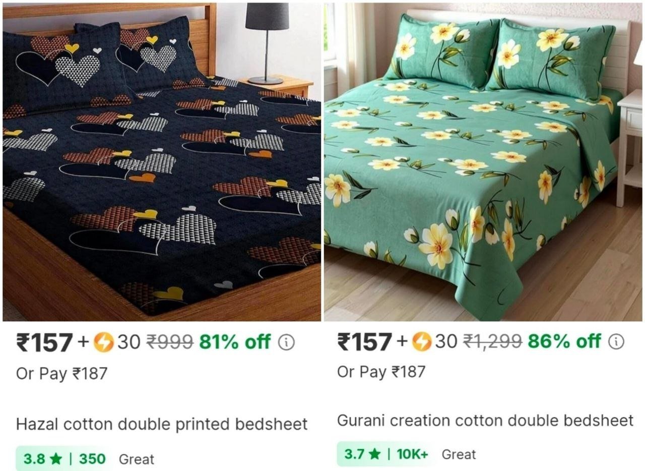 Cotton Double Bedsheet With 2 Pillow Cover At 187