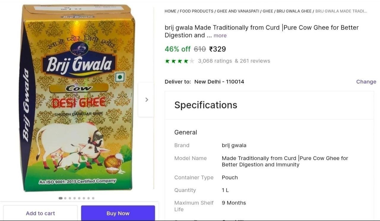 Cow Ghee - 1l At 329
