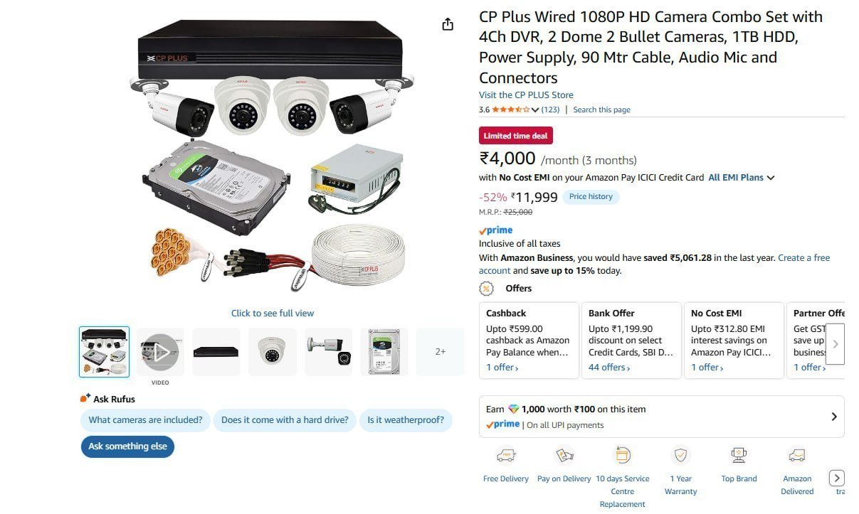 Cp Plus Wired 1080p Hd Camera Combo Set 11999