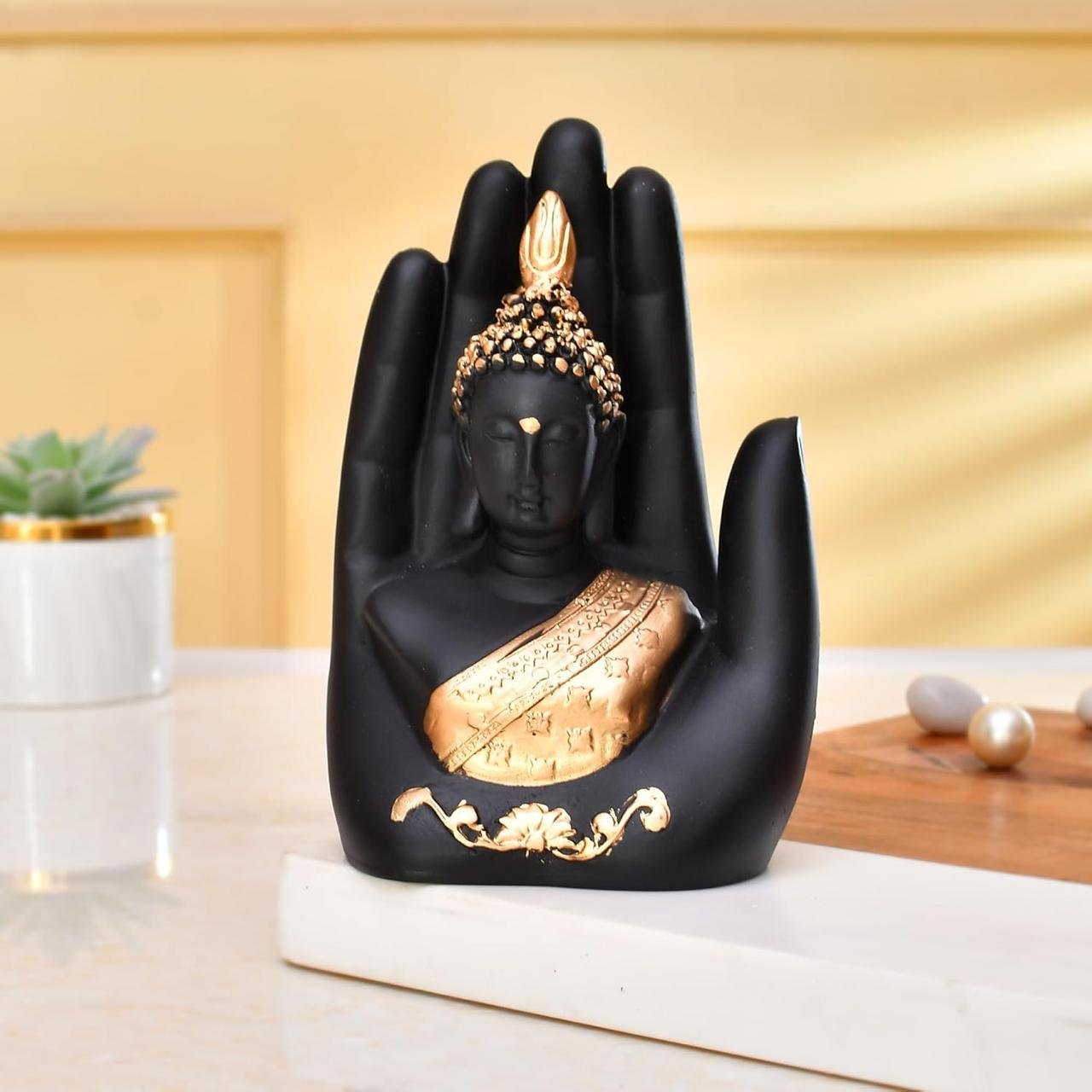 Craftvatika Golden Handcrafted Palm Buddha Id