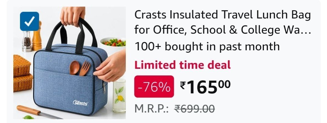 Crasts Insulated Lunch Storage Bag For Office