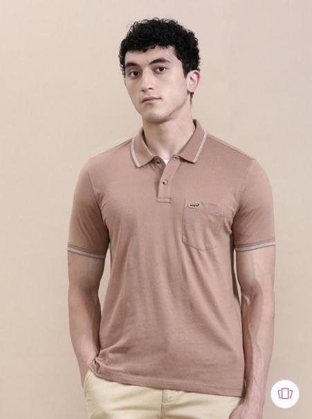 Crocodile Men Solid Polo Collar Cotton Slim Fit T-