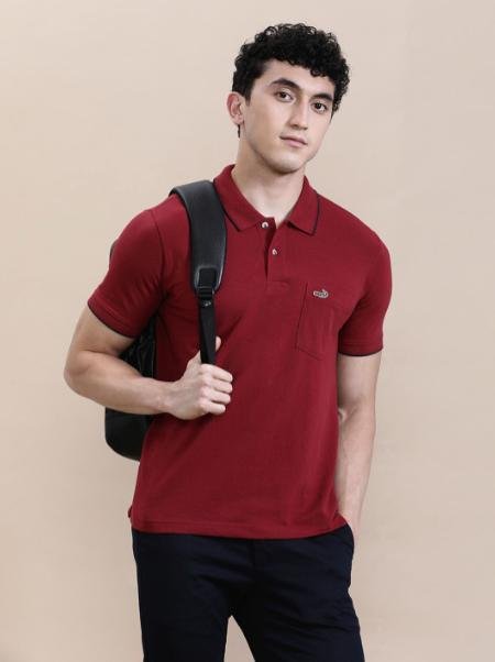 Crocodile Men Solid Polo Collar Cotton Slim Fit T-