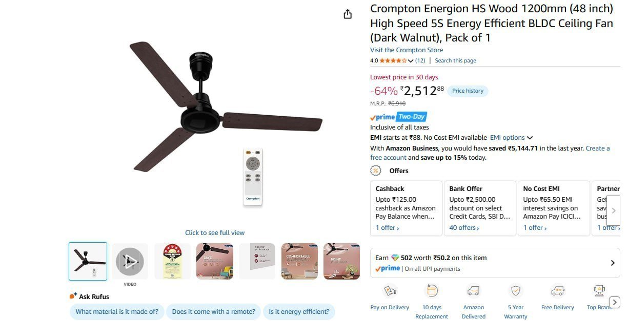 Crompton 1200mm Bldc Ceiling Fan 2512