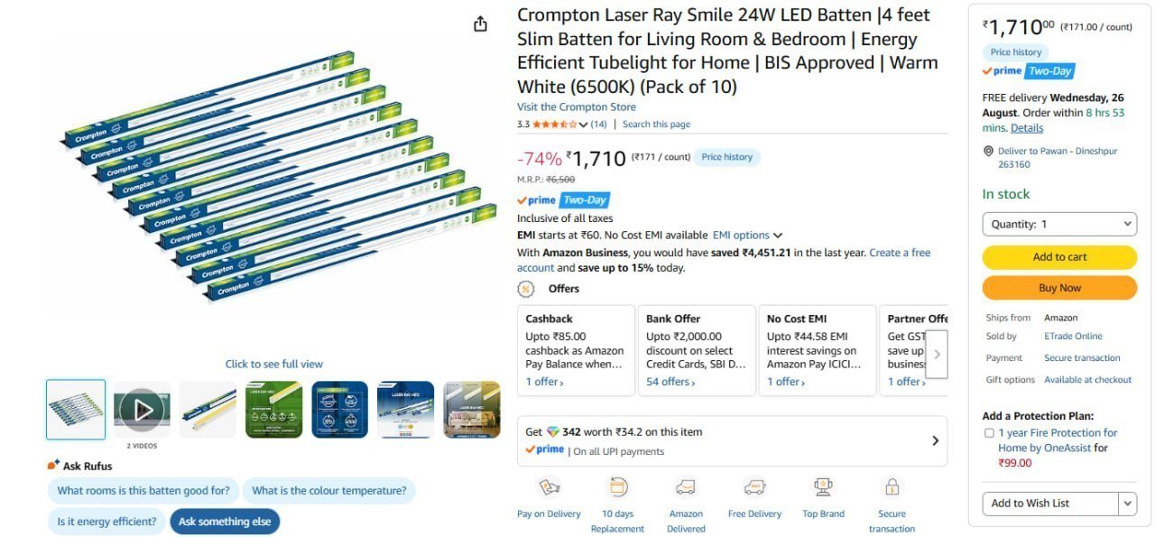 Crompton 24w Led Batten (pack Of 10) 1710