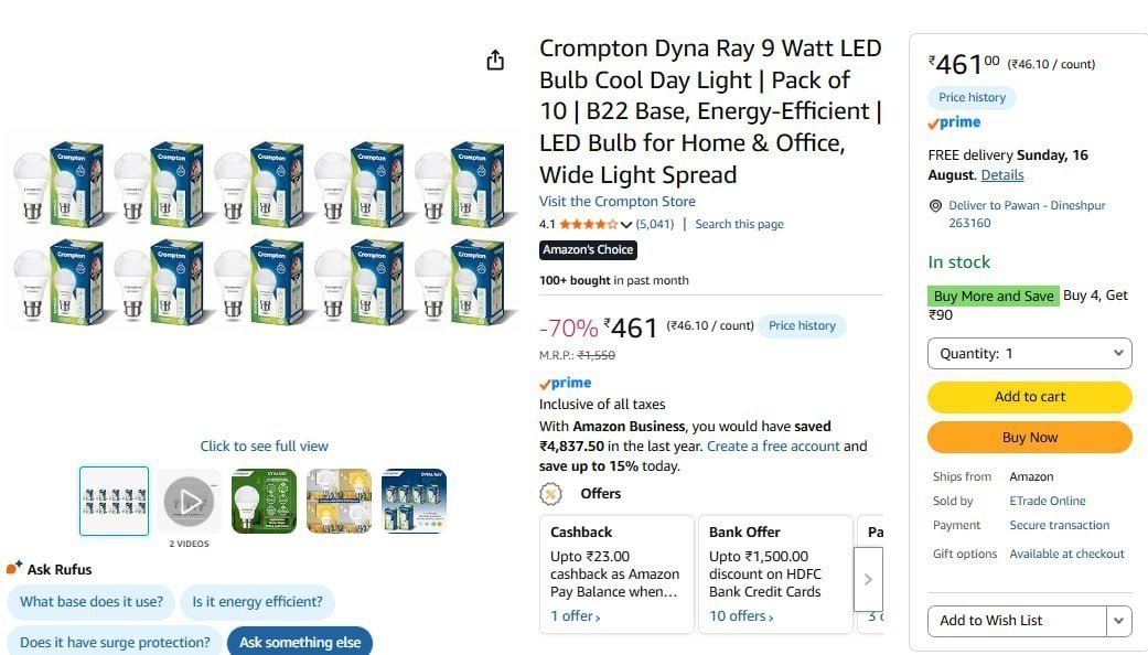 Crompton 9w B22 Led Bulb (pack Of 10) 461