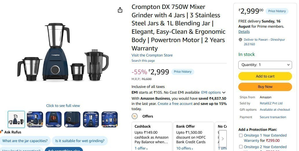 Crompton Dx 750w Mixer Grinder 2999