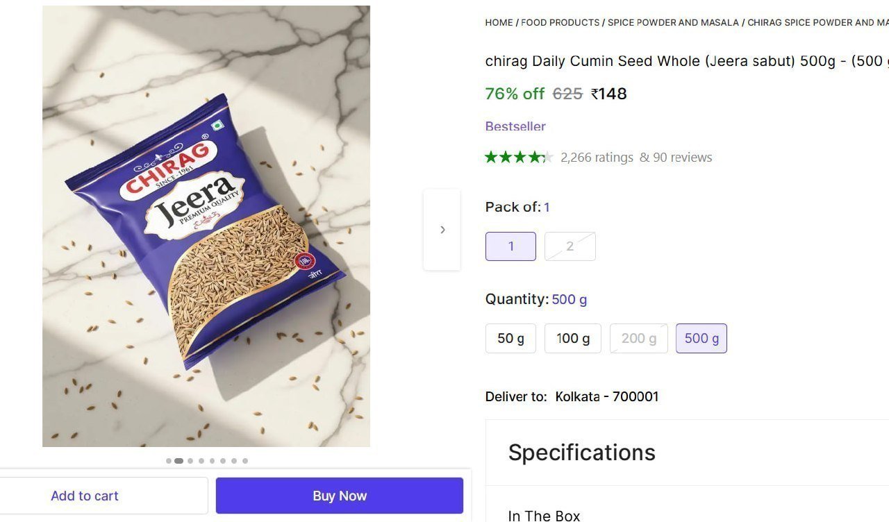 Cumin Seed Whole (jeera Sabut) 500g 148