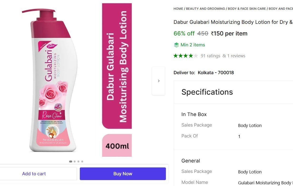 Dabur Gulabari Moisturizing Body Lotion (400 Ml) 1