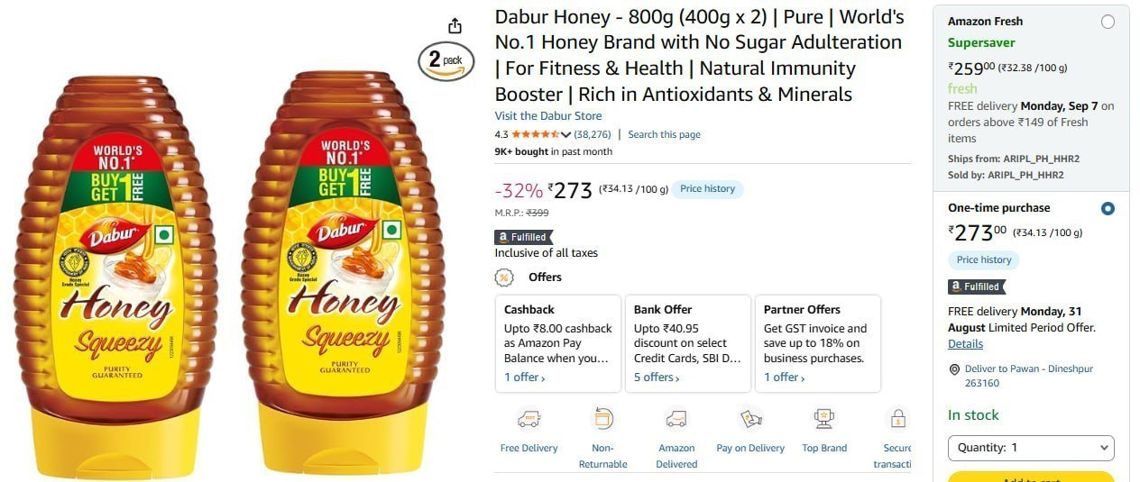 Dabur Honey - 800g (400g X 2) 273
