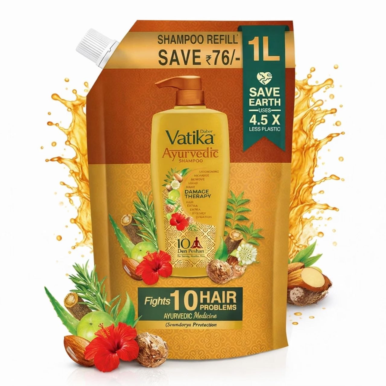 Dabur Vatika Ayurvedic Shampoo Refill Pouch - 1 L 