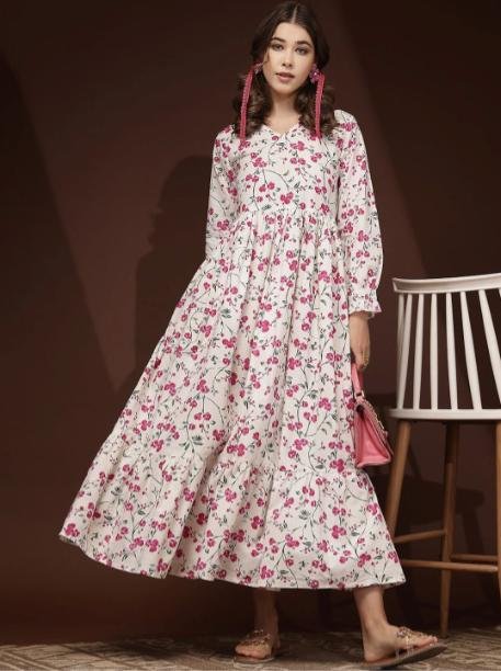 Daevish Floral Print A-line Midi Dress 478
