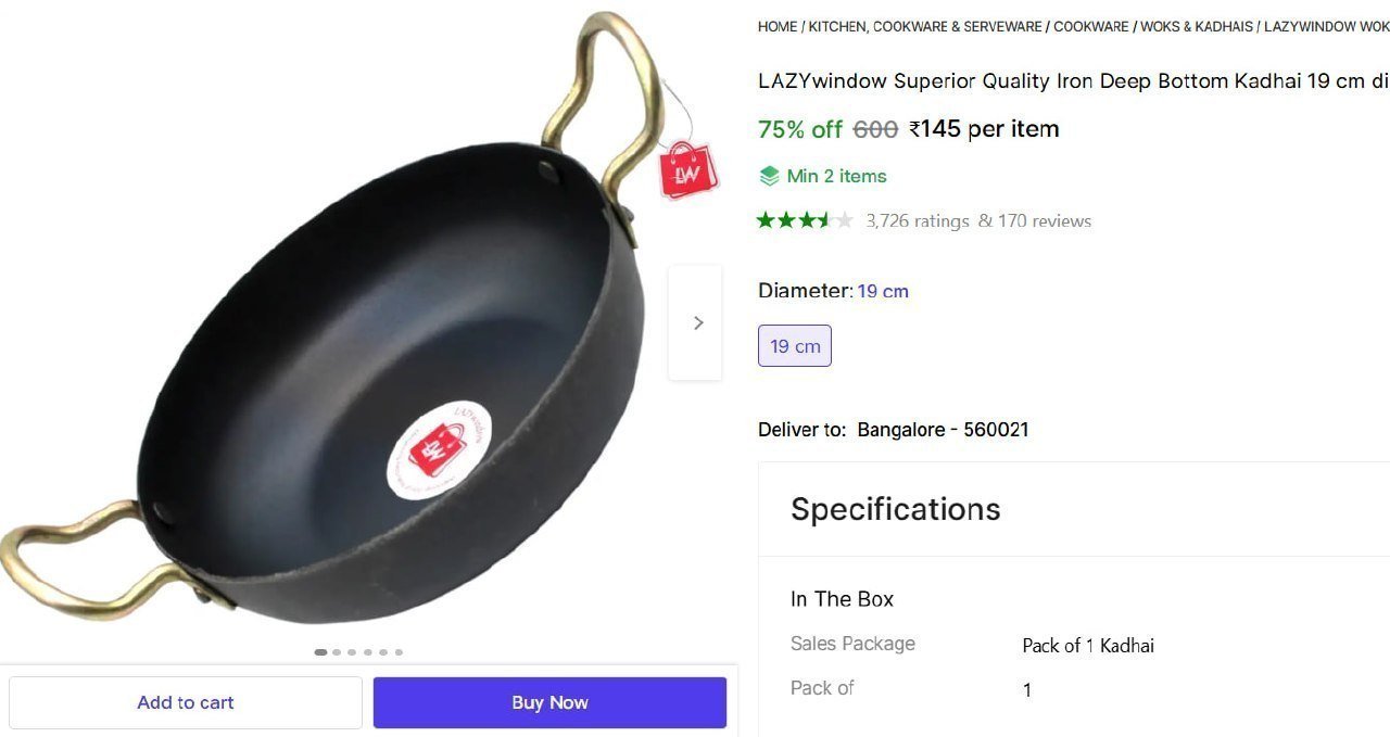 Deep Bottom Kadhai 145 Check Min Buy Quantity