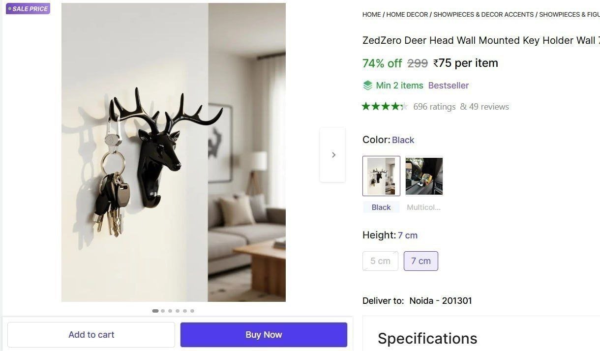 Deer Head Wall Mounted Key Holder 75min Buy 2