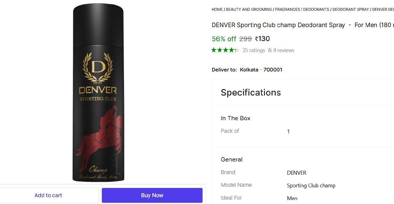 Denver Deodorant Spray - For Men (180 Ml) 130