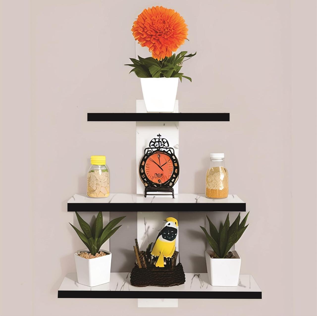 Dime Store Engineered Wood Wall Shelf Home Decor Items Glossy Finish Set