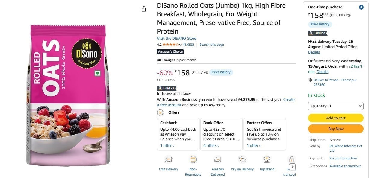 Disano Rolled Oats 1kg 158