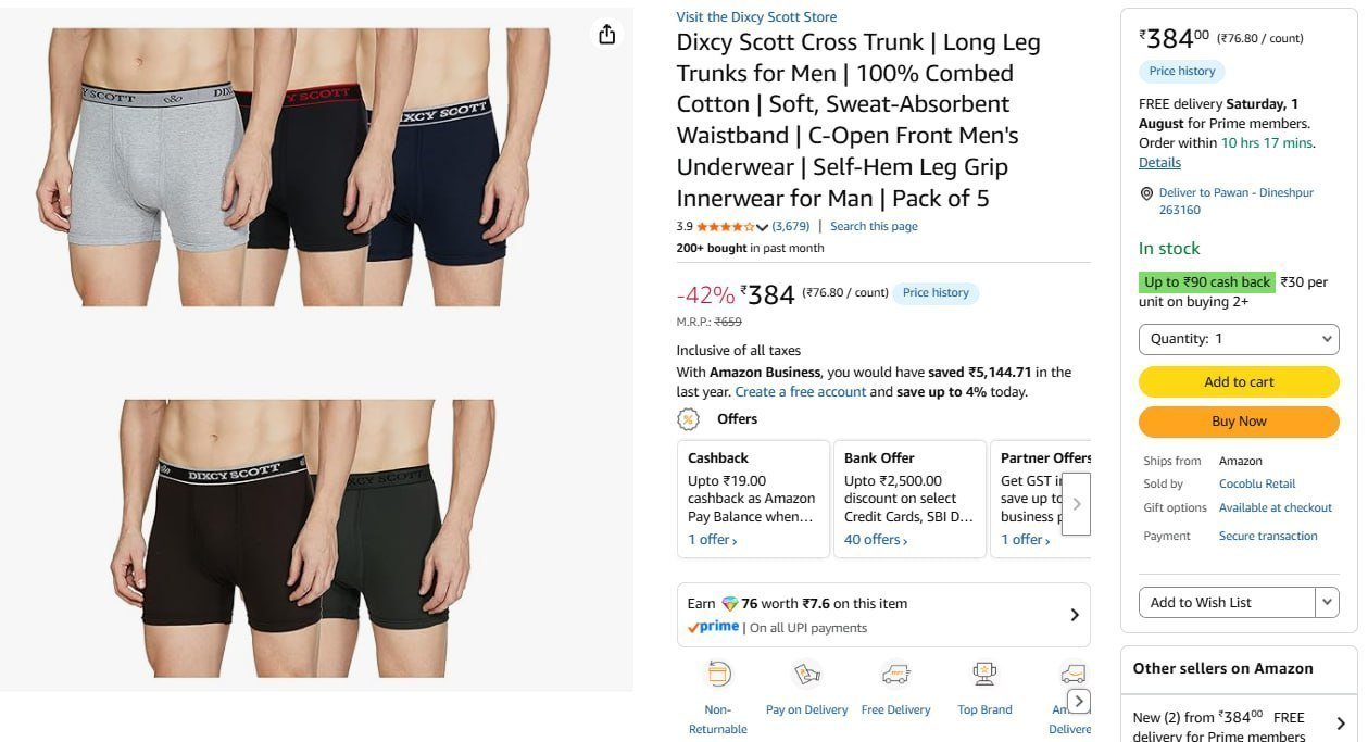 Dixcy Scott Cross Trunk (pack Of 5) 384