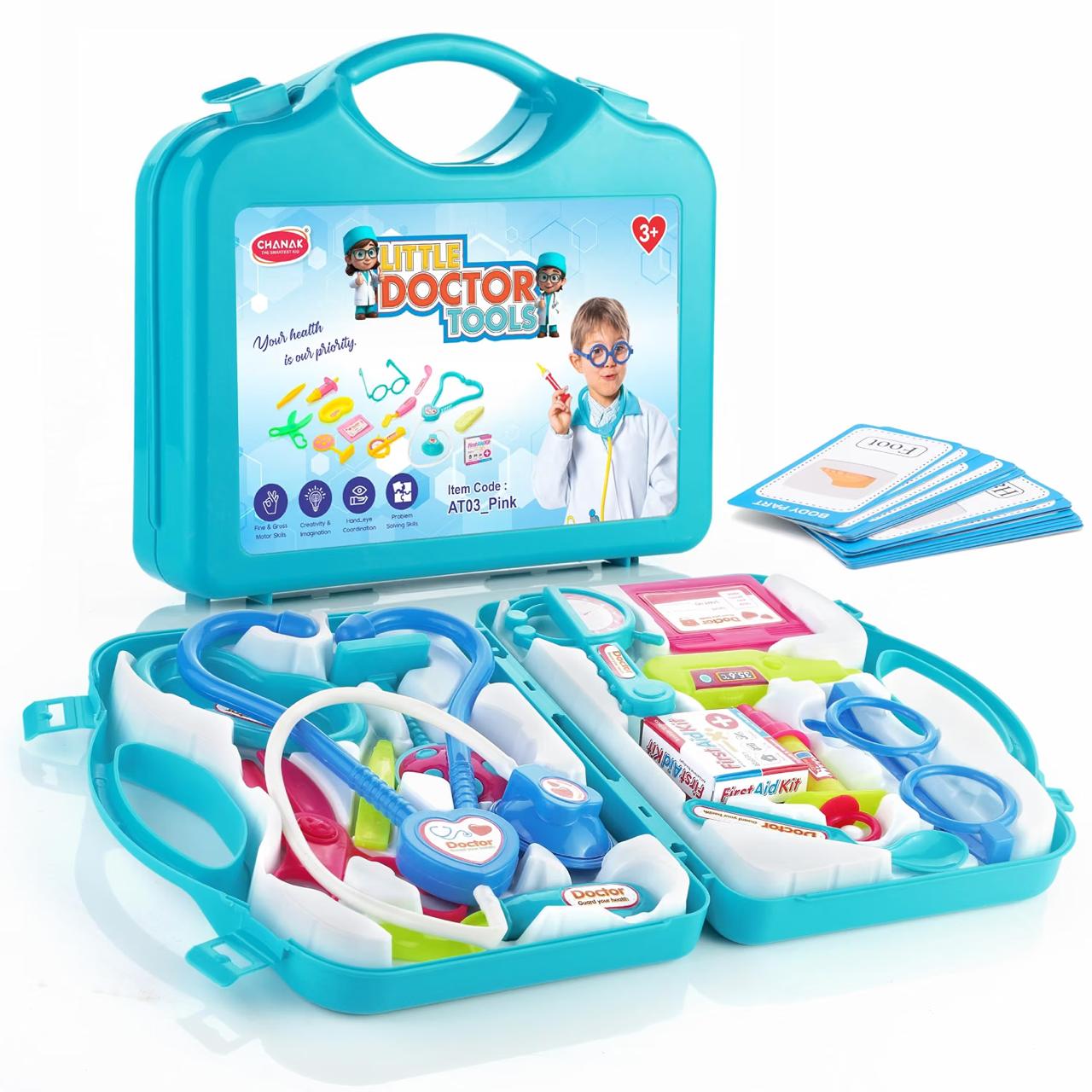 Doctor Set For Kids Girls Boys With Foldable Suitcase And 17 Flashcards