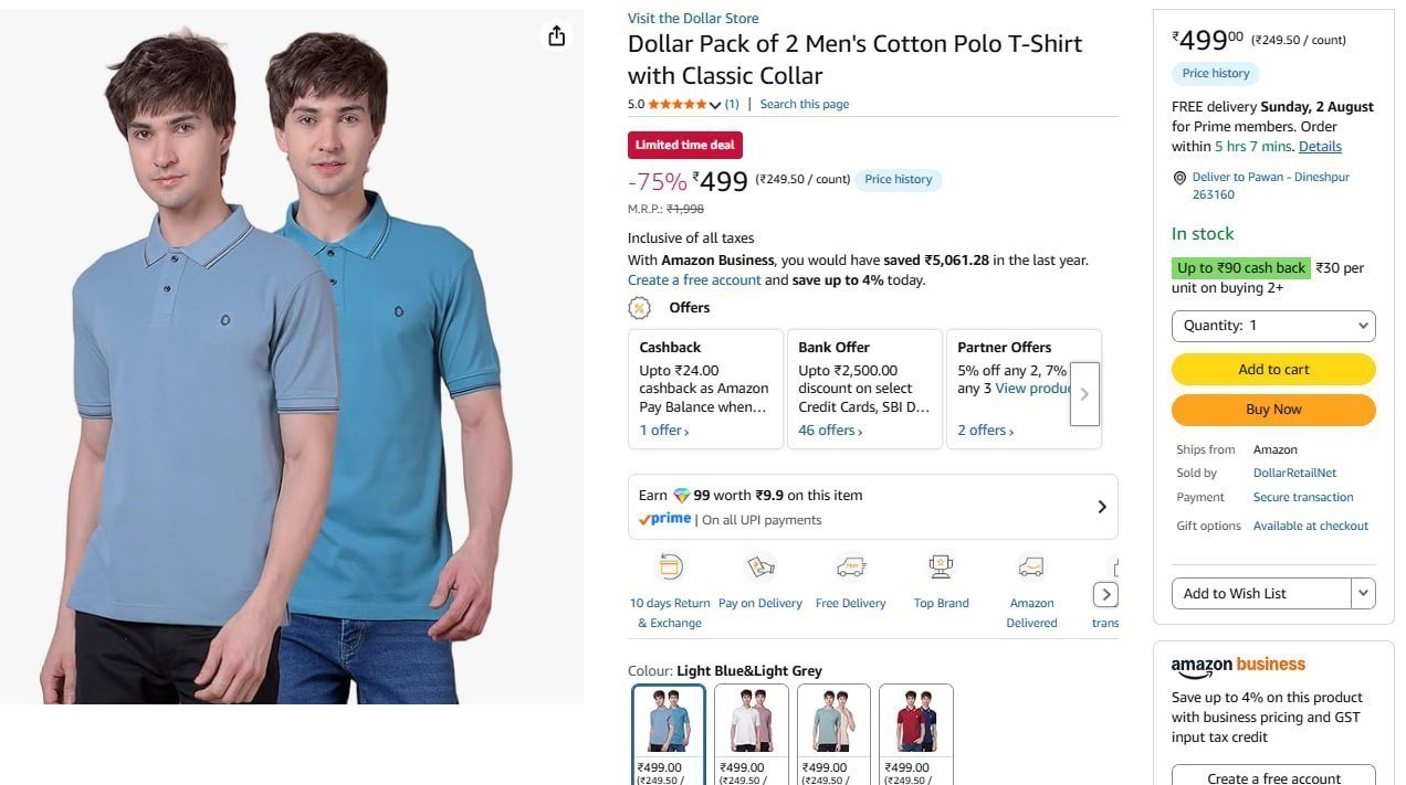 Dollar Polo T-shirt Pack Of 2 499