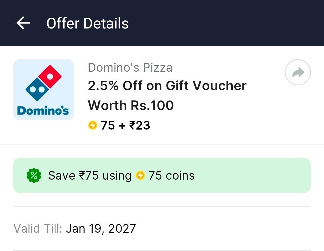 Dominos 100 Gift Voucher 23 75 Scif Supercoin