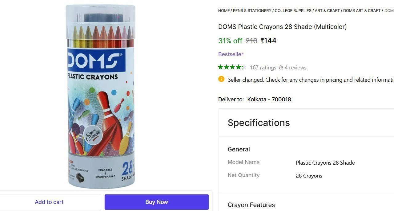 Doms Plastic Crayons 28 Shade (multicolor) 144