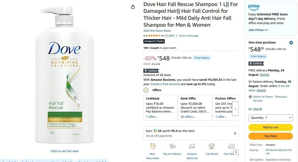 Dove Hair Fall Rescue Shampoo 1 L 548