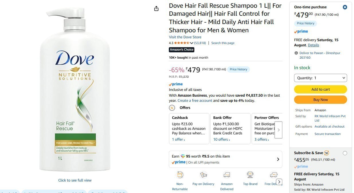 Dove Hair Fall Rescue Shampoo 1l 479
