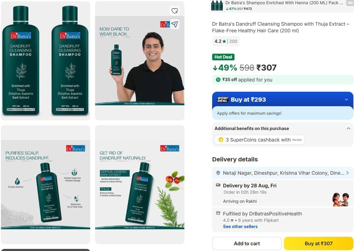 Dr Batra Dandruff Cleansing Shampoo (pack Of 2) 30