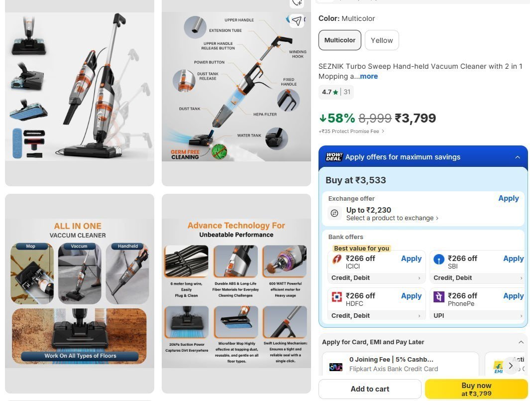 Drop Turbo Sweep Vacuum Cleaner With Floor Mopping