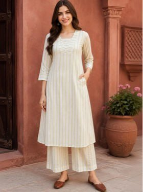 Dsk Studio Women Pure Cotton Kurta Set With P